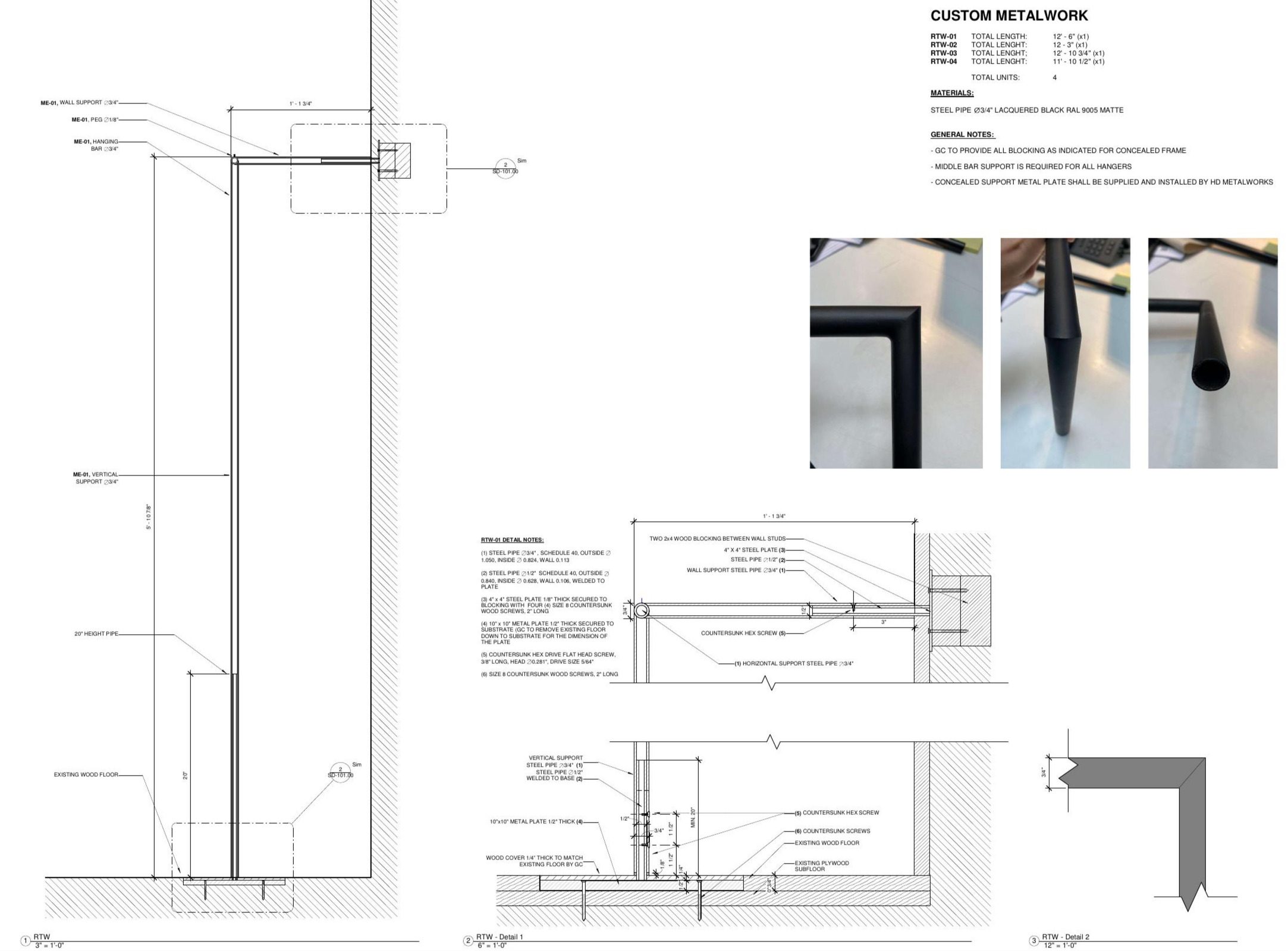 Custom hanging bar: black steel pipe rail with wall support 